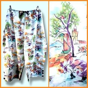 STUDIO BY VALERIE STEVENS Orange and Purple Sailboat scene printed PJ pants XLG